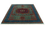 6x8 Green and Navy Turkish Tribal Rug