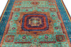 6x8 Green and Navy Turkish Tribal Rug