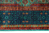 6x8 Green and Navy Turkish Tribal Rug