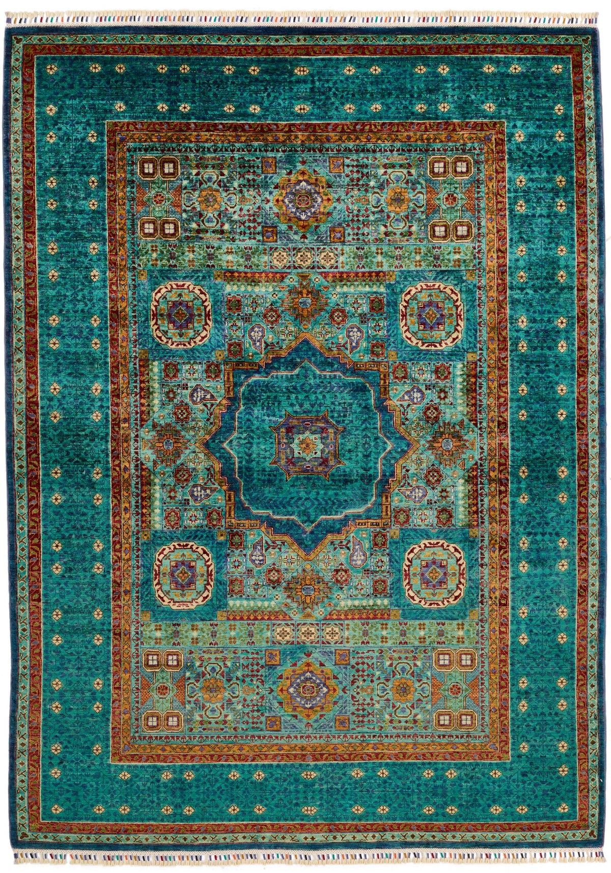 6x8 Multicolor and Blue Turkish Tribal Rug