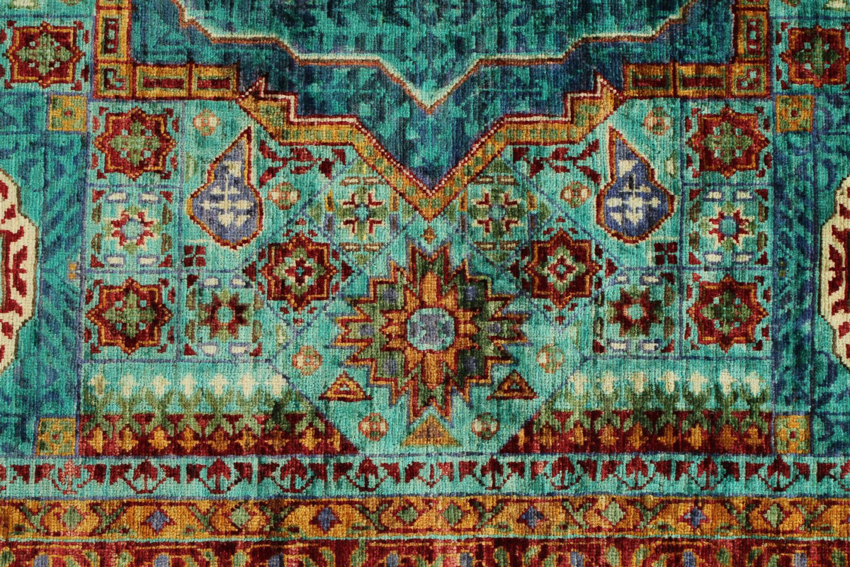6x8 Multicolor and Blue Turkish Tribal Rug