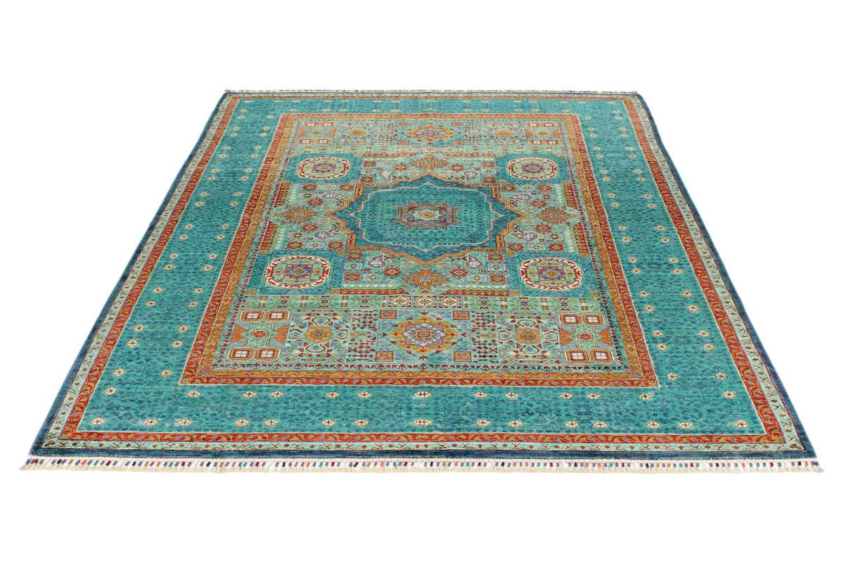 6x8 Multicolor and Blue Turkish Tribal Rug