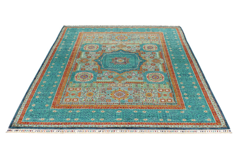 6x8 Multicolor and Blue Turkish Tribal Rug