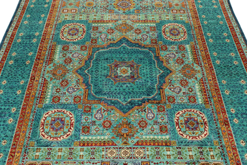 6x8 Multicolor and Blue Turkish Tribal Rug