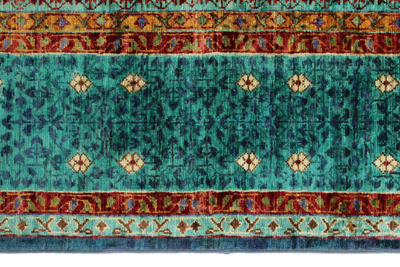 6x8 Multicolor and Blue Turkish Tribal Rug