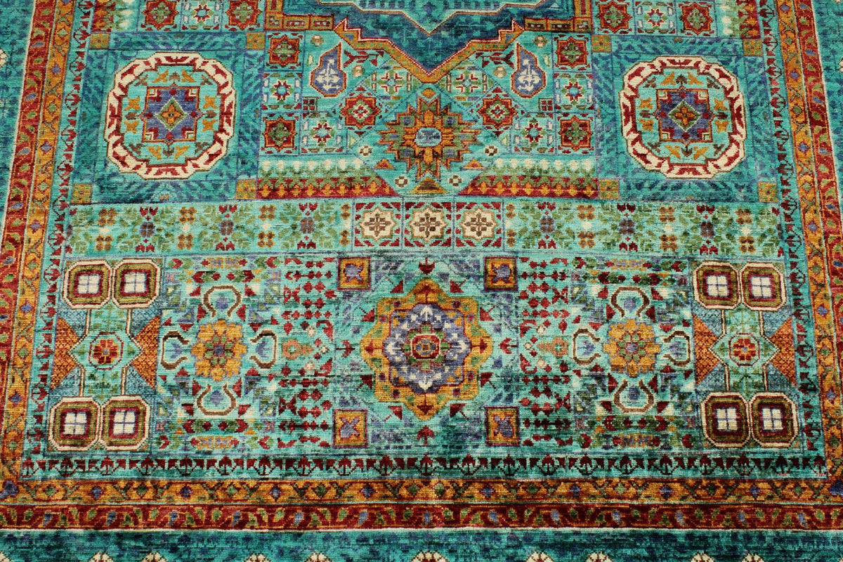 6x8 Multicolor and Blue Turkish Tribal Rug