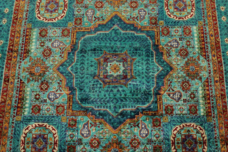 6x8 Multicolor and Blue Turkish Tribal Rug