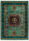 6x8 Green and Navy Turkish Tribal Rug