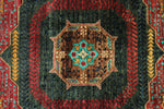 6x8 Green and Navy Turkish Tribal Rug