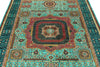 6x8 Green and Navy Turkish Tribal Rug