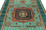 6x8 Green and Navy Turkish Tribal Rug