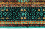 6x8 Green and Navy Turkish Tribal Rug