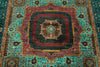 6x8 Green and Navy Turkish Tribal Rug