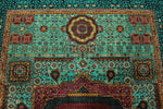 6x8 Green and Navy Turkish Tribal Rug