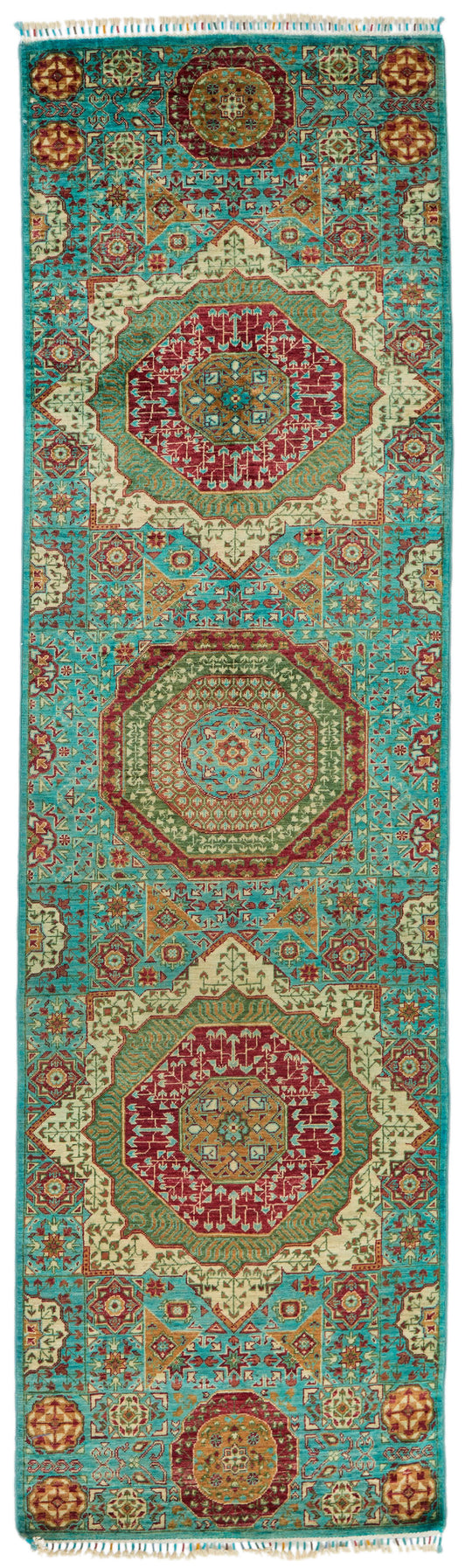 3x10 Turquoıse and Multicolor Turkish Tribal Runner