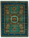 5x7 Green and Navy Turkish Tribal Rug