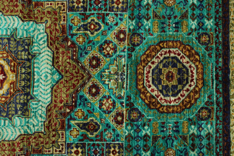 5x7 Green and Navy Turkish Tribal Rug