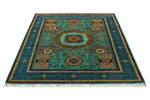 5x7 Green and Navy Turkish Tribal Rug