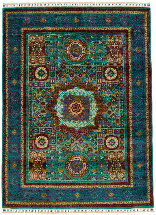 5x7 Turquoıse and Navy Turkish Tribal Rug