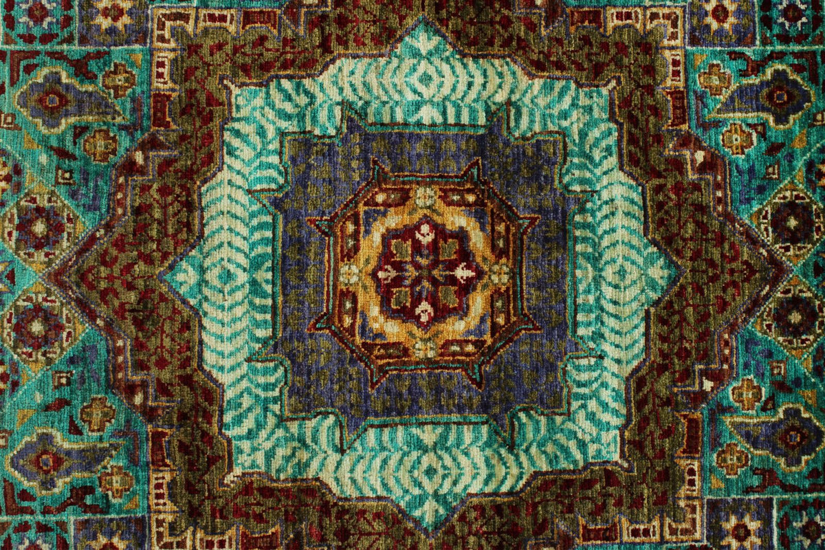 5x7 Turquoıse and Navy Turkish Tribal Rug