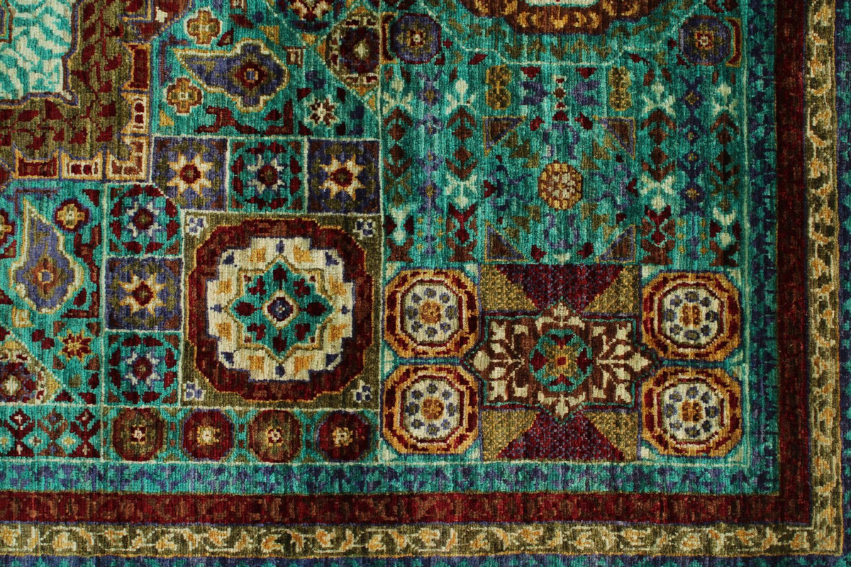 5x7 Turquoıse and Navy Turkish Tribal Rug