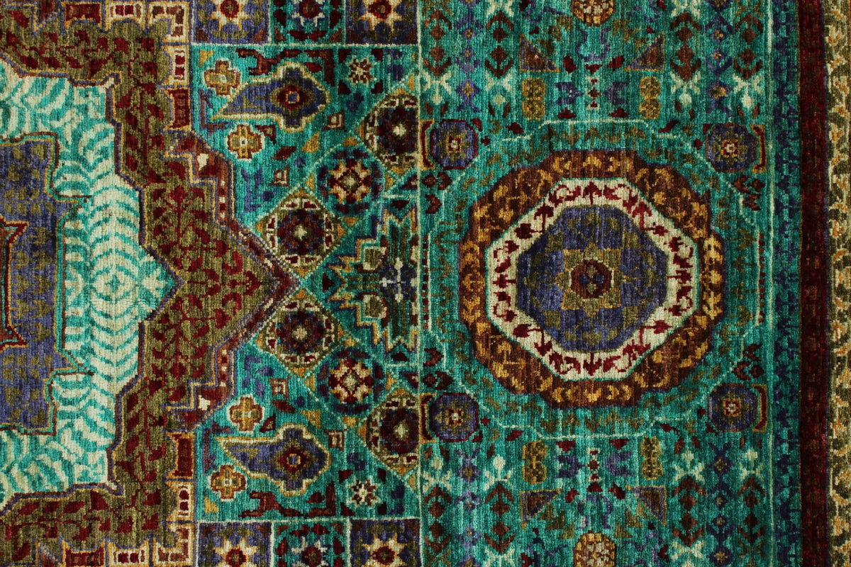 5x7 Turquoıse and Navy Turkish Tribal Rug
