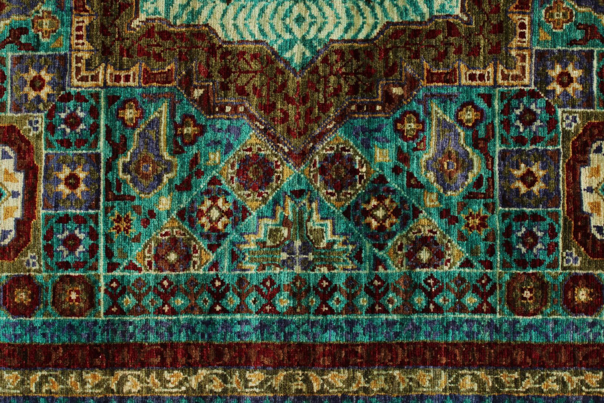 5x7 Turquoıse and Navy Turkish Tribal Rug