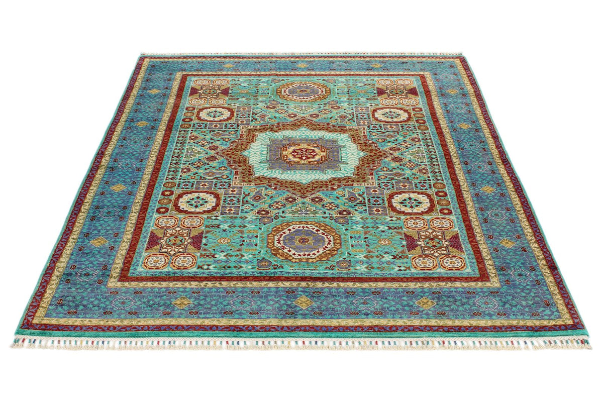 5x7 Turquoıse and Navy Turkish Tribal Rug