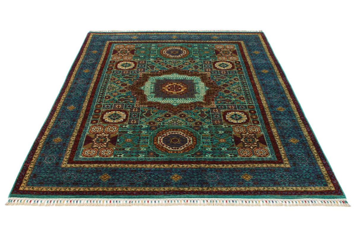 5x7 Turquoıse and Navy Turkish Tribal Rug