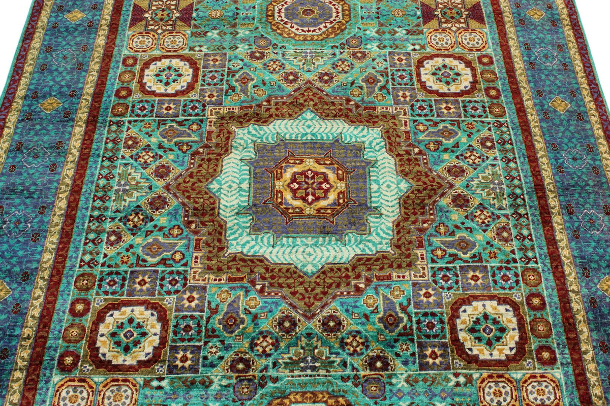 5x7 Turquoıse and Navy Turkish Tribal Rug