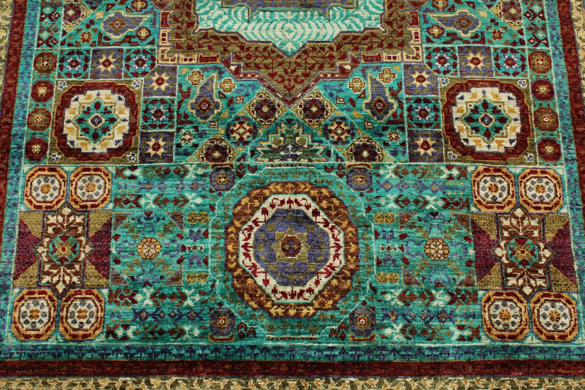 5x7 Turquoıse and Navy Turkish Tribal Rug
