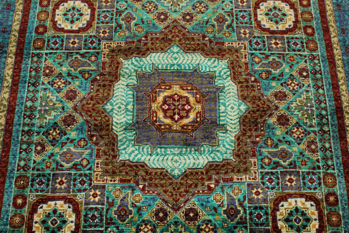 5x7 Turquoıse and Navy Turkish Tribal Rug