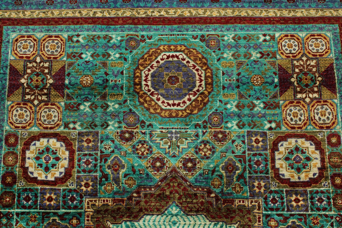5x7 Turquoıse and Navy Turkish Tribal Rug