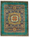 5x6 Navy and Green Turkish Tribal Rug