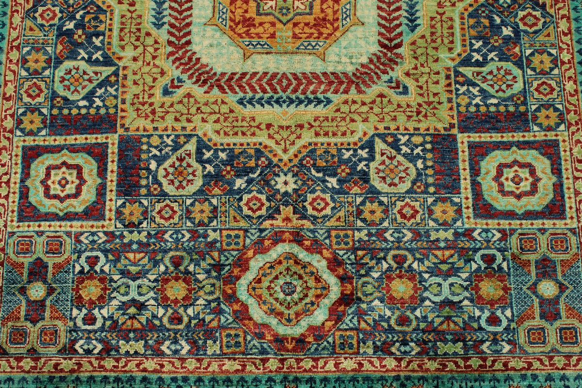 5x6 Navy and Green Turkish Tribal Rug
