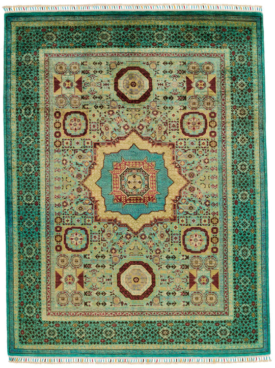 5x7 Turquoıse and Multicolor Turkish Tribal Rug
