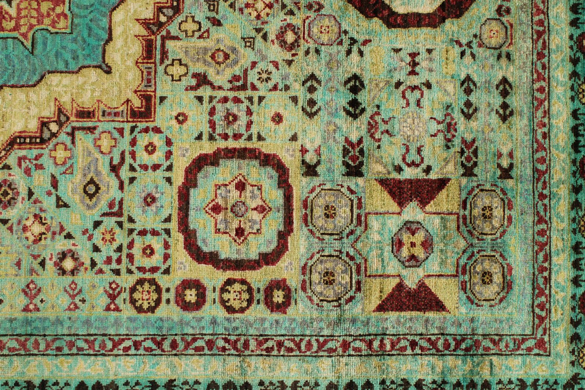 5x7 Turquoıse and Multicolor Turkish Tribal Rug