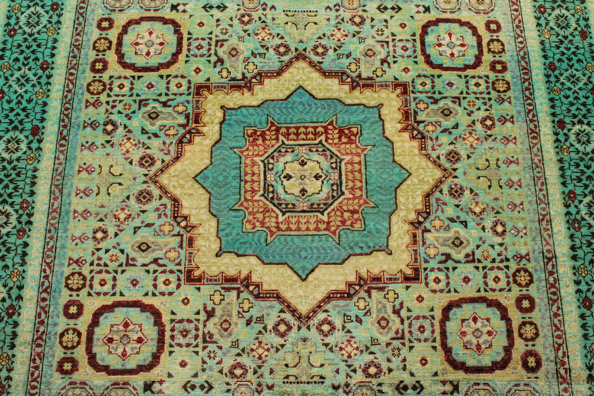 5x7 Turquoıse and Multicolor Turkish Tribal Rug