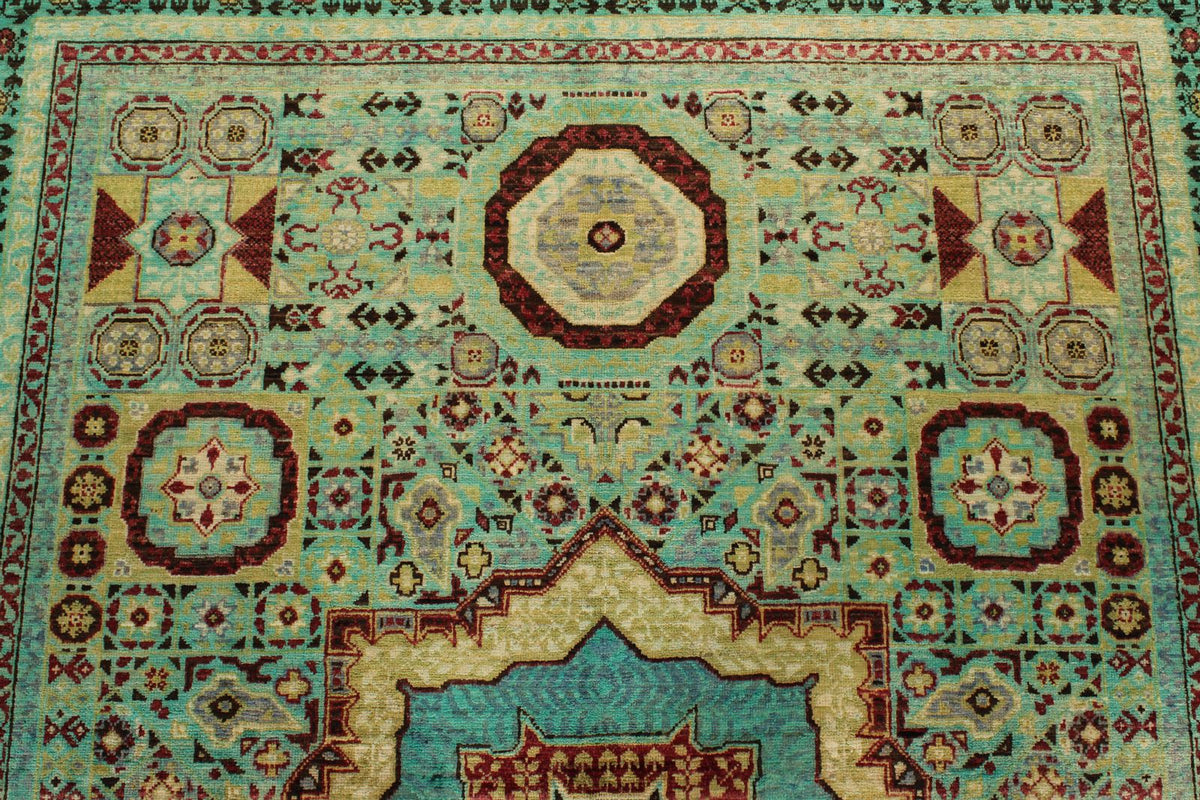 5x7 Turquoıse and Multicolor Turkish Tribal Rug
