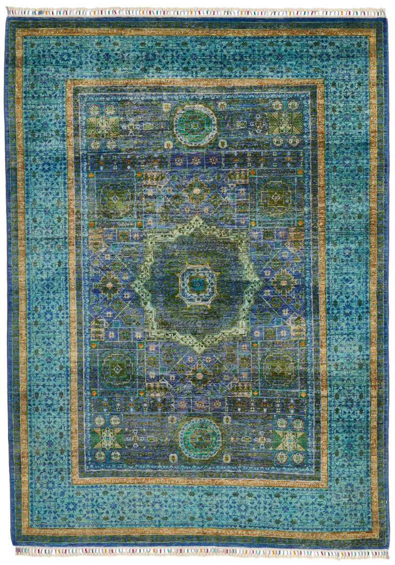 5x7 Navy and Turquoıse Turkish Tribal Rug