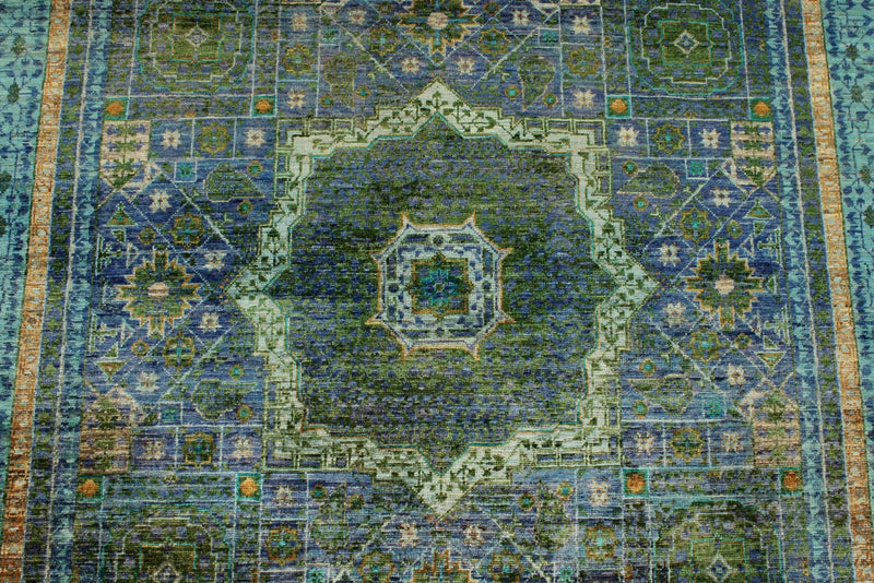 5x7 Navy and Turquoıse Turkish Tribal Rug