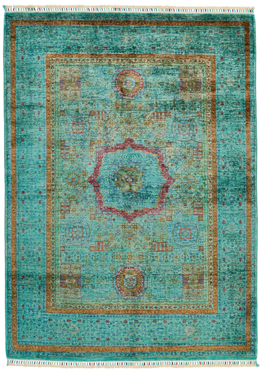 5x7 Green and Turquoıse Turkish Tribal Rug