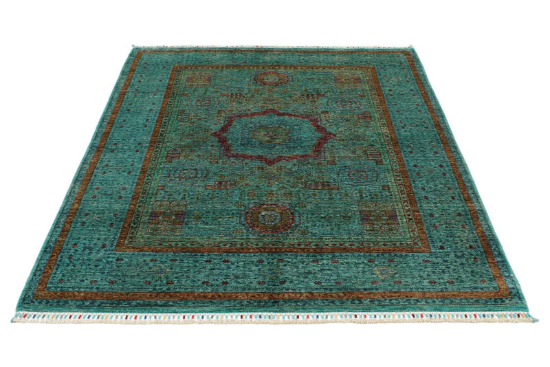 5x7 Green and Turquoıse Turkish Tribal Rug