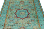 5x7 Green and Turquoıse Turkish Tribal Rug