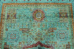 5x7 Green and Turquoıse Turkish Tribal Rug