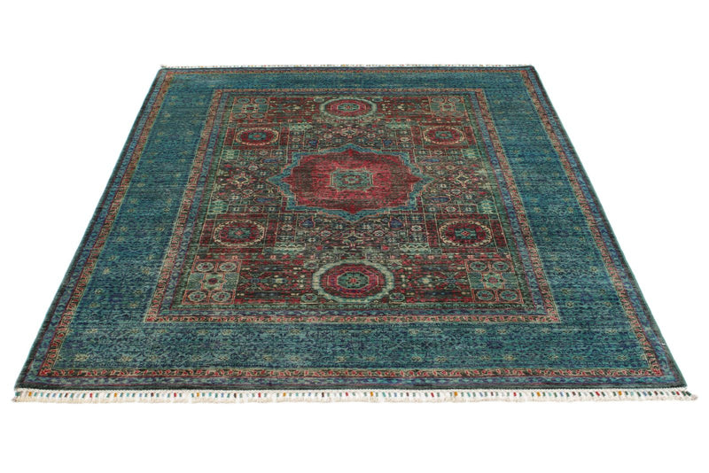 5x7 Multicolor and Blue Turkish Tribal Rug