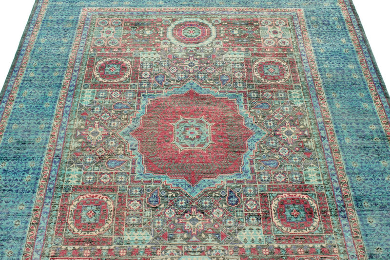 5x7 Multicolor and Blue Turkish Tribal Rug