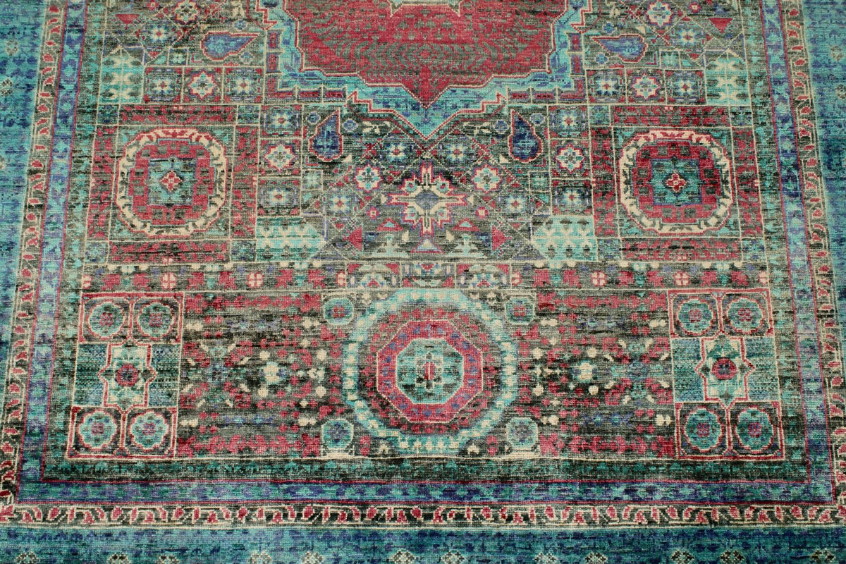 5x7 Multicolor and Blue Turkish Tribal Rug