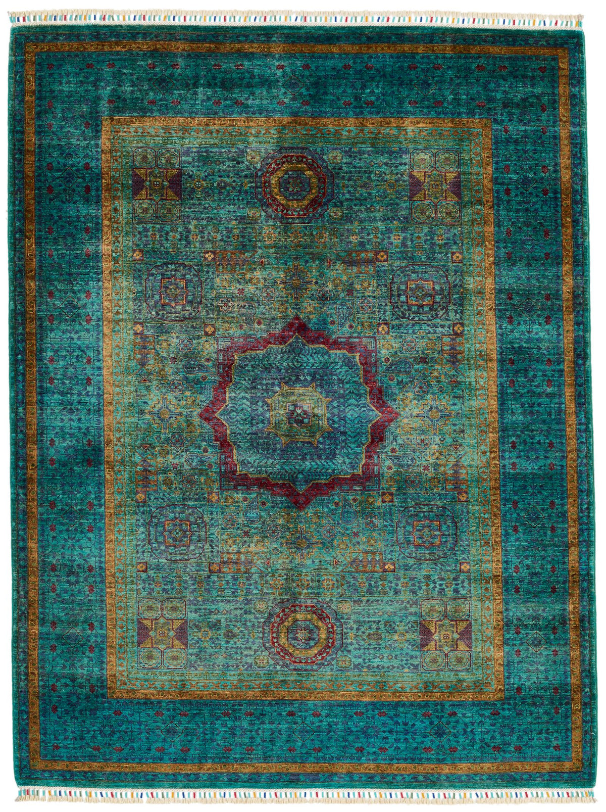 5x7 Light Green and Light Blue Turkish Tribal Rug