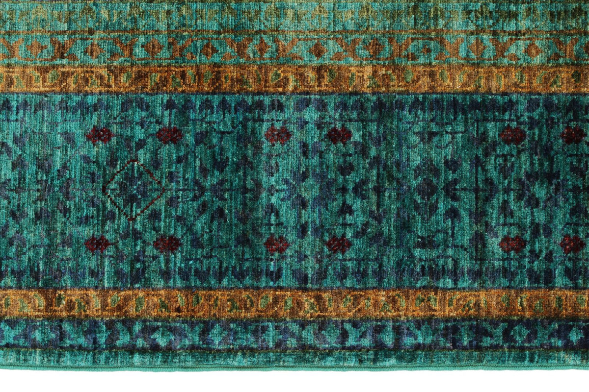 5x7 Light Green and Light Blue Turkish Tribal Rug